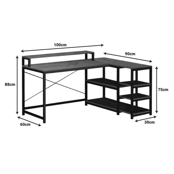 Γραφείο γωνιακό Tebul pakoworld MDF-metal σε oak απόχρωση 100x60x88εκ - Image 2