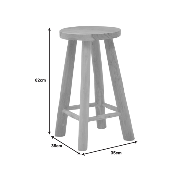 Σκαμπό Charloce pakoworld teak ξύλο σε φυσική απόχρωση Φ35x62εκ - Image 4