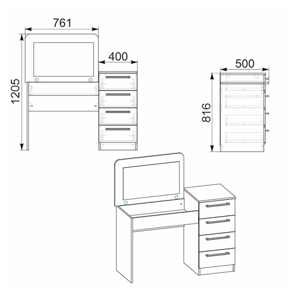 Τουαλέτα-καθρέπτης Jadore pakoworld λευκό 116.5x40x81.5εκ - Image 3